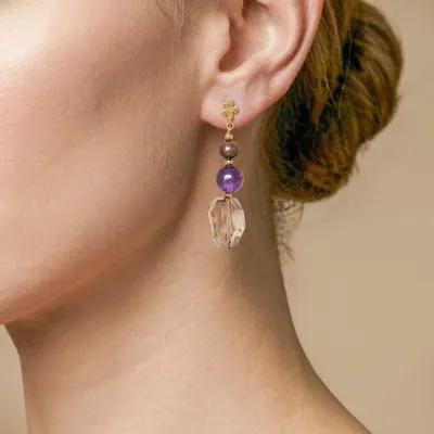 Jewelry - 3 beads pendant earrings smocky quartz - Belle De Nuit - NATURE BIJOUX