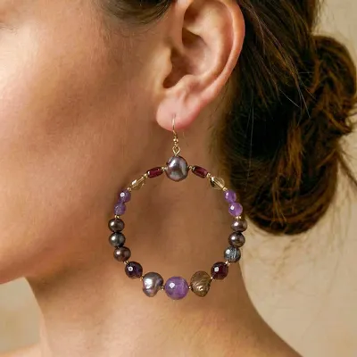 Jewelry - Beaded ring hook earrings - Belle De Nuit - NATURE BIJOUX