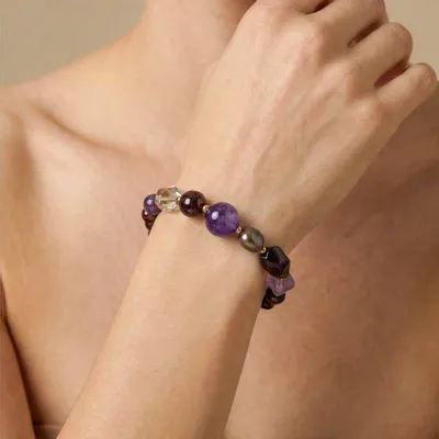 Jewelry - Adjustable bracelet with garnet, amethyst, FWP & smaky quartz - Belle De Nuit - NATURE BIJOUX