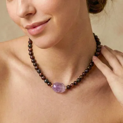 Bijoux - Collier court améthyste brute - Belle De Nuit - NATURE BIJOUX