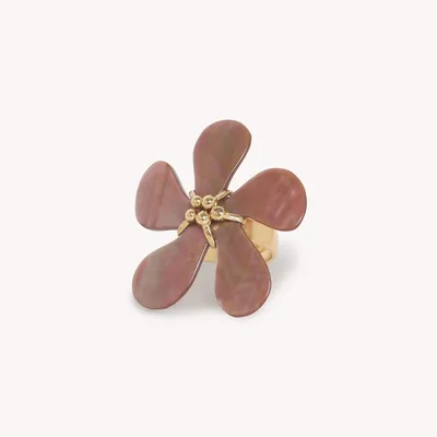 Bijoux - Bague ajustable fleur nacre brune grand modèle - Belle De Nuit - NATURE BIJOUX