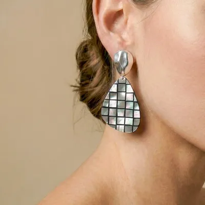 Jewelry - Silvered post earrings with dangle - Rivoli - NATURE BIJOUX