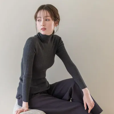 Apparel - Silk rib turtleneck sweater - KOHARU