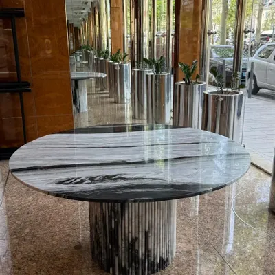 Lawn tables - Dining Tables -150X150X75 cm - Ocel - Marbre Panda - STONE VALLEY