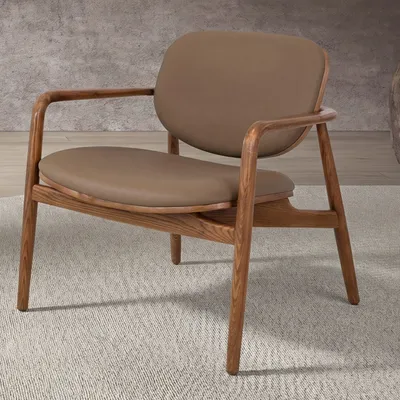 Armchairs - Taupe leatherette and walnut - ANGEL CERDÁ