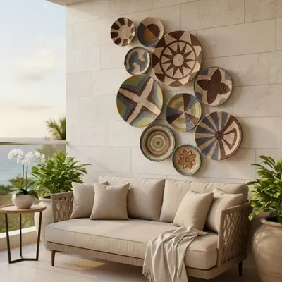 Autres décorations murales - Earth & Sky : ensemble de 10 plaques murales tissées à la main - SARMAL DESIGN