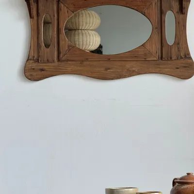 Mirrors - Small antique Indonesian organic teak wall mirror 75x45 - OFFICE OBJETS