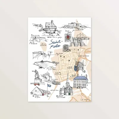 Affiches - Carte de Saint-Malo intramuros - Affiche 30 x 40 cm - TABLE À CARTES