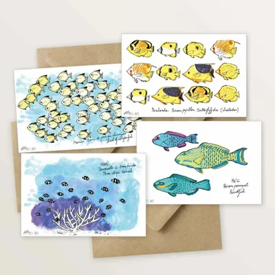 Gifts - Set of 4 animated postcards — Lagoon fish collection - MARGUERITE LECOINTRE