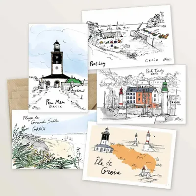 Carterie - 5 cartes postales : virée à Groix - TABLE À CARTES