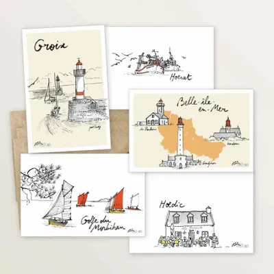 Card shop - Set of 5 postcards — Cruising the Gulf of Morbihan - TABLE À CARTES