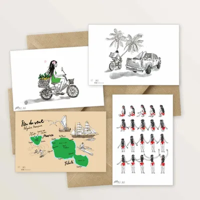 Carterie - 5 cartes postales : découverte de Tahiti et Moorea - TABLE À CARTES