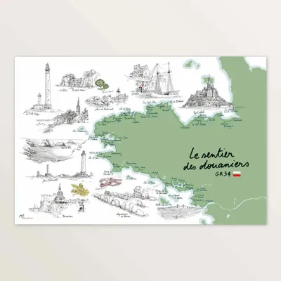 Affiches - Sentier des douaniers GR34 - Affiche 60 x 40 cm - TABLE À CARTES