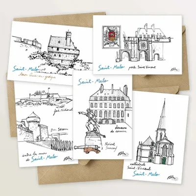 Carterie - 5 cartes postales : le tour de Saint-Malo intramuros - TABLE À CARTES
