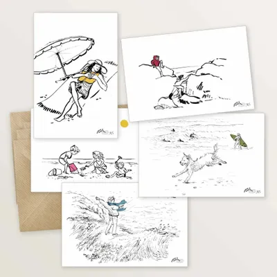 Carterie - 5 cartes postales : Vacances en bord de mer - TABLE À CARTES