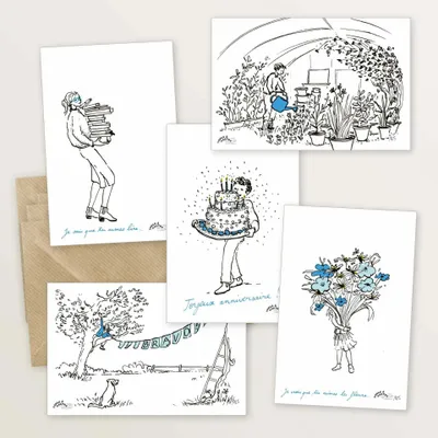 Carterie - 5 cartes postales : Les mots bleus - TABLE À CARTES
