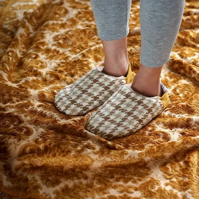 Chaussettes - JAPAN MADE Reversible room shoes / Houndstooth × Micro Boa - MERIPPA