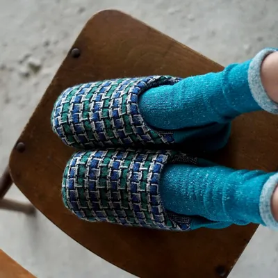 Chaussettes - JAPAN MADE Reversible room shoes / Broken stripes × Nep wool - MERIPPA