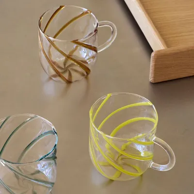 Verres - Kiosk Mugs en verre Swirl Jaune (set de 2) - HÜBSCH