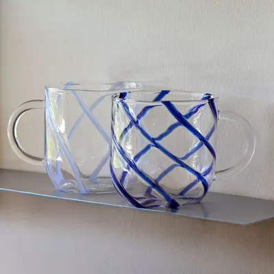 Glass - Kiosk Glass Mugs Swirl Blue (set of 2) - HÜBSCH