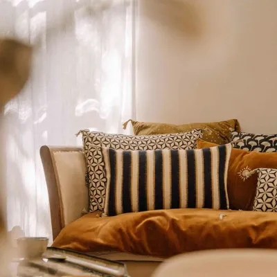 Cushions - Ikat ochre cushion cover - BONCOEURS