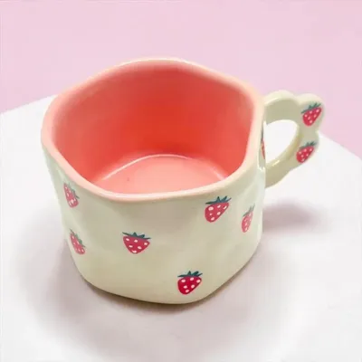 Mugs - Ceramic Cup organic Strawberry FL handle - NOÏ