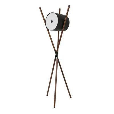 Floor lamps - Floor lamp in wood upholstered in black leatherette and dark walnut - ANGEL CERDÁ