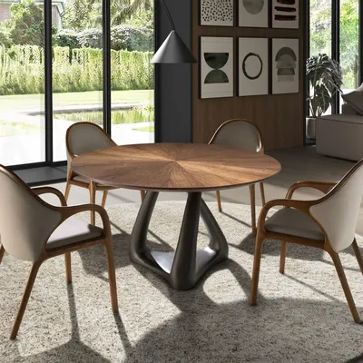 Dining Tables - Round dining table in walnut, dark grey fiberglass and metal - ANGEL CERDÁ