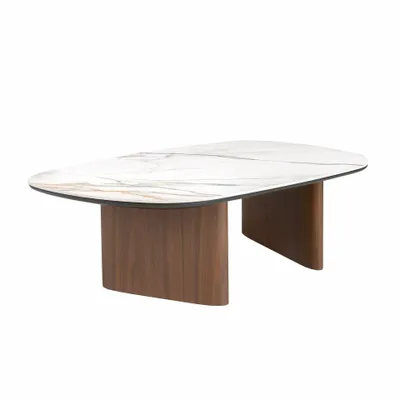 Tables basses - Table basse de forme organique en marbre céramique et noyer - ANGEL CERDÁ