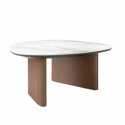 Tables basses - Table basse de forme organique en marbre céramique et noyer - ANGEL CERDÁ