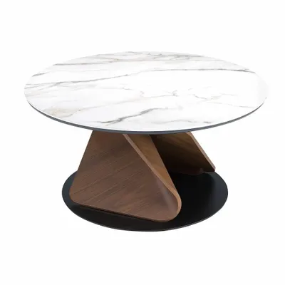 Tables basses - Table basse ronde en marbre céramique, noyer et acier noir - ANGEL CERDÁ