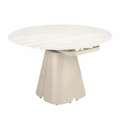 Tables Salle à Manger - Table de salle à manger ronde extensible en marbre céramique et acier couleur sable - ANGEL CERDÁ