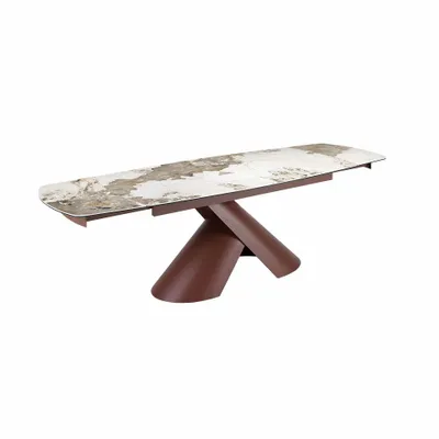 Dining Tables - Extendable barrel oval dining table in porcelain marble and copper-brown steel - ANGEL CERDÁ