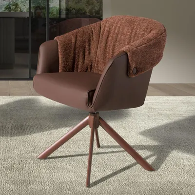 Chairs - Swivel chair in copper brown leatherette and mottled brown fabric - ANGEL CERDÁ