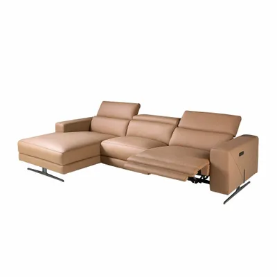 Armchairs - Left-hand brown leather chaise longue recliner sofa - ANGEL CERDÁ