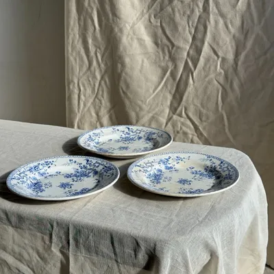 Everyday plates - Set of 3 blue earthenware plates from Gien Model Fleurette D22.5 - OFFICE OBJETS