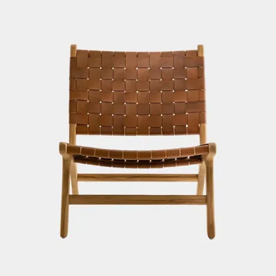 Fauteuils - Fauteuil Relax marron en teck massif et cuir - DESIGN TRIP