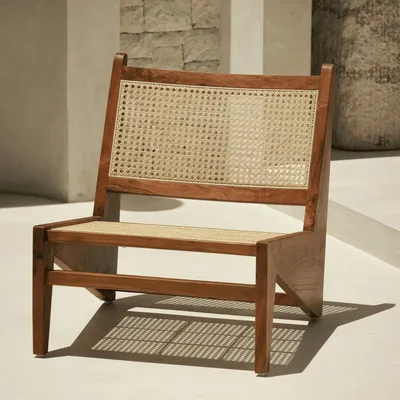 Armchairs - Lazy armchair in teak and natural cane - DESIGN TRIP
