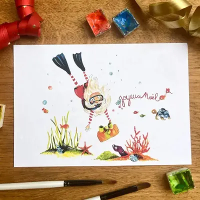 Carterie - Carte Postale Noël - Père Noël Lagon - POP ET SES FRÈRES