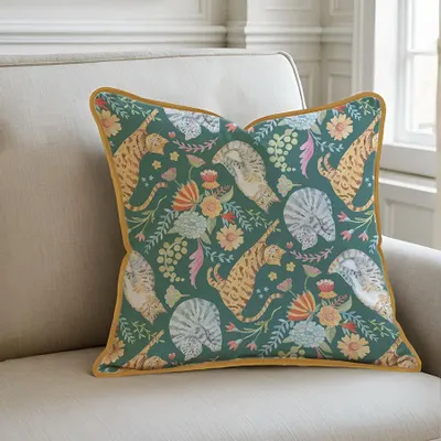 Fabric cushions - Folk Art Cats Decorative Pillow - ZOOH