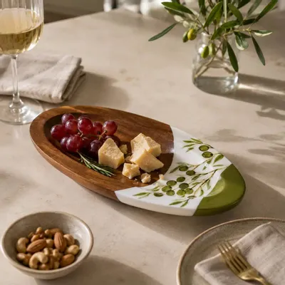 Plats et saladiers - Plat de service en noyer peint à la main – Collection Olive - DASTHAA