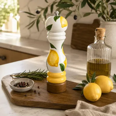 Ménagères - Moulin à poivre en bois peint à la main – Collection Citron - DASTHAA