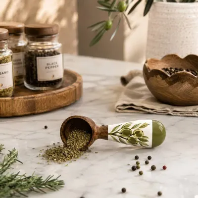 Ménagères - Cuillère doseuse en noyer peinte à la main – Collection Olive - DASTHAA