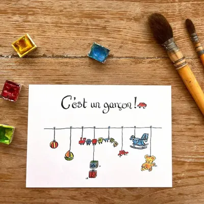 Card shop - Baby postcard - C'Est Un Garçon Petit Train - POP ET SES FRÈRES