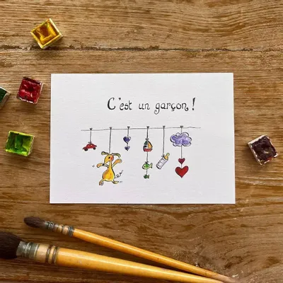 Card shop - Baby postcard - C'Est Un Garçon Doudou - POP ET SES FRÈRES