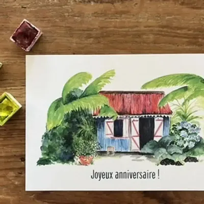 Carterie - Carte Postale Anniversaire - La Case Créole Toit Rouge - POP ET SES FRÈRES
