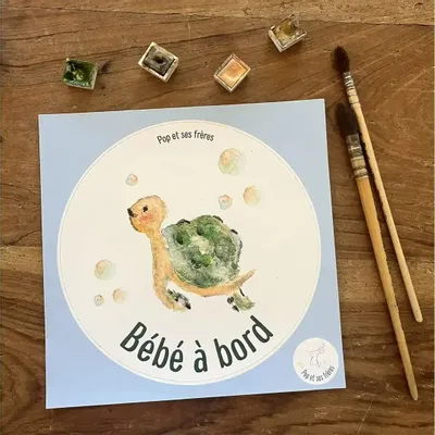 Objets déco enfant - Sticker Bébé À Bord - Tortue Français - POP ET SES FRÈRES