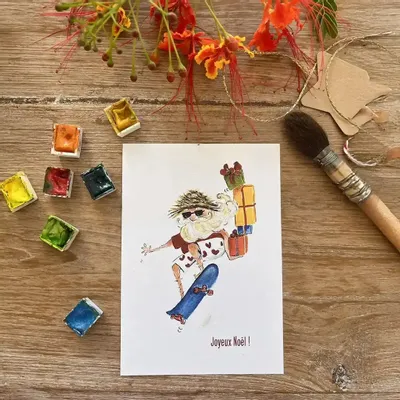 Card shop - Xmas postcard - Père Noël À Skate - POP ET SES FRÈRES