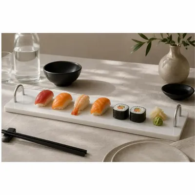 Platter and bowls - Slim Marble Serving Board with Metal Handles - KALU CREATIONS