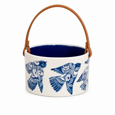 Decorative objects - Hand-Painted Ceramic Basket – Blue Flight Collection - DASTHAA